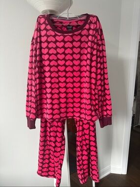 Kate Spade Heart Print Pink Velour Pajama Set